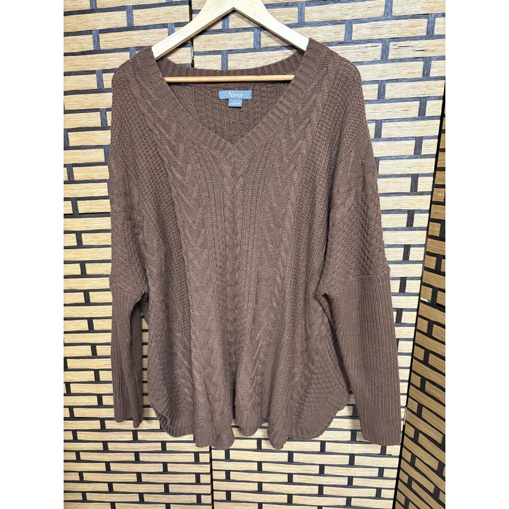 Natural Reflection Brown Cable Knit V Neck Sweater Size XXl
